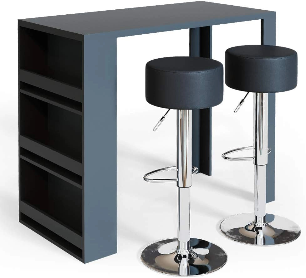 Tavolo bar con sgabelli, Bianco/Grigio, 57 x 117 cm con 2 sgabelli da bar, adatto come area pranzo aggiuntiva in cucina o soggiorno