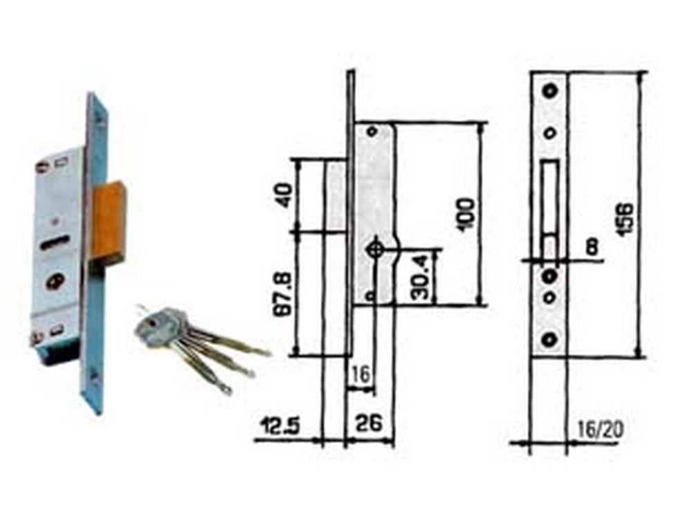 1pz serratura da infilare per montanti solo catenaccio 903k - mm.16 ka (9033416 cod:ferx.fer351522