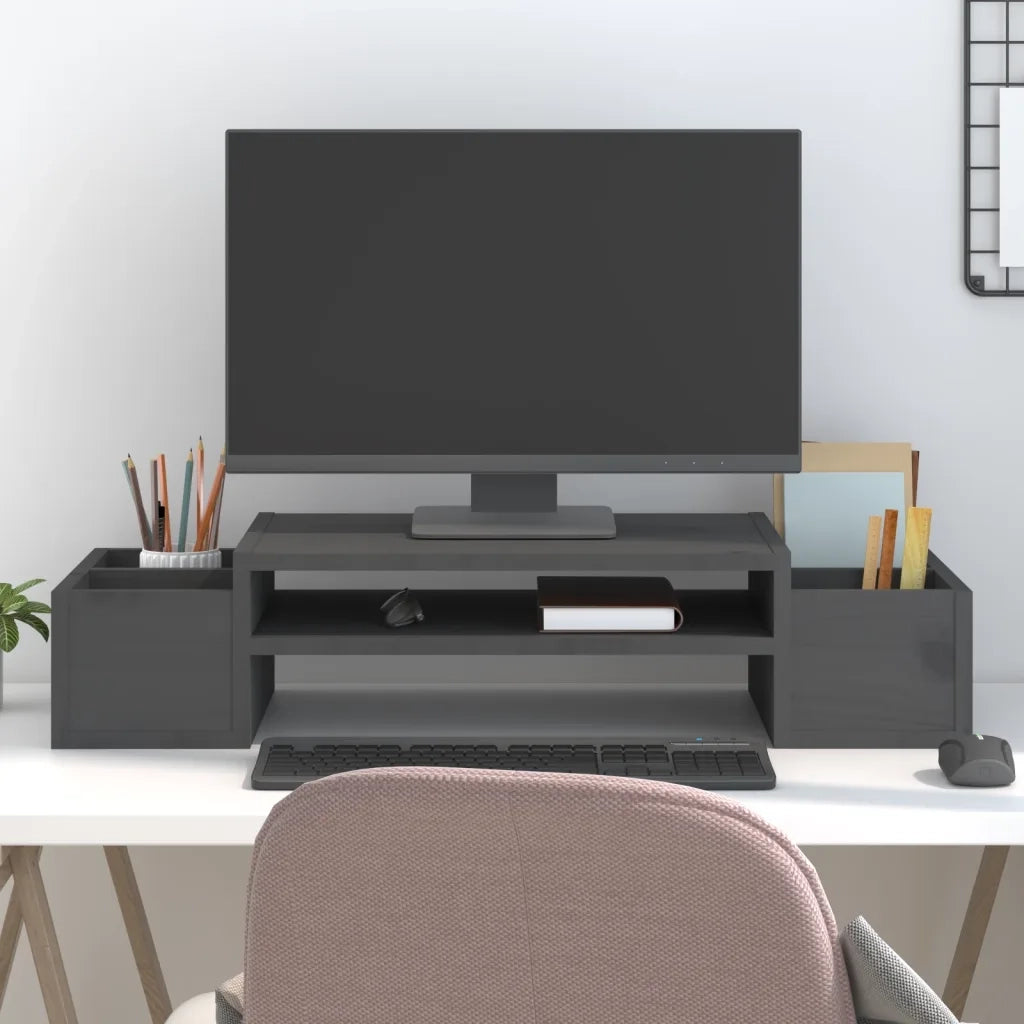 Supporto per Monitor Grigio 70x27,5x15cm Legno Massello di Pino cod mxl 62837