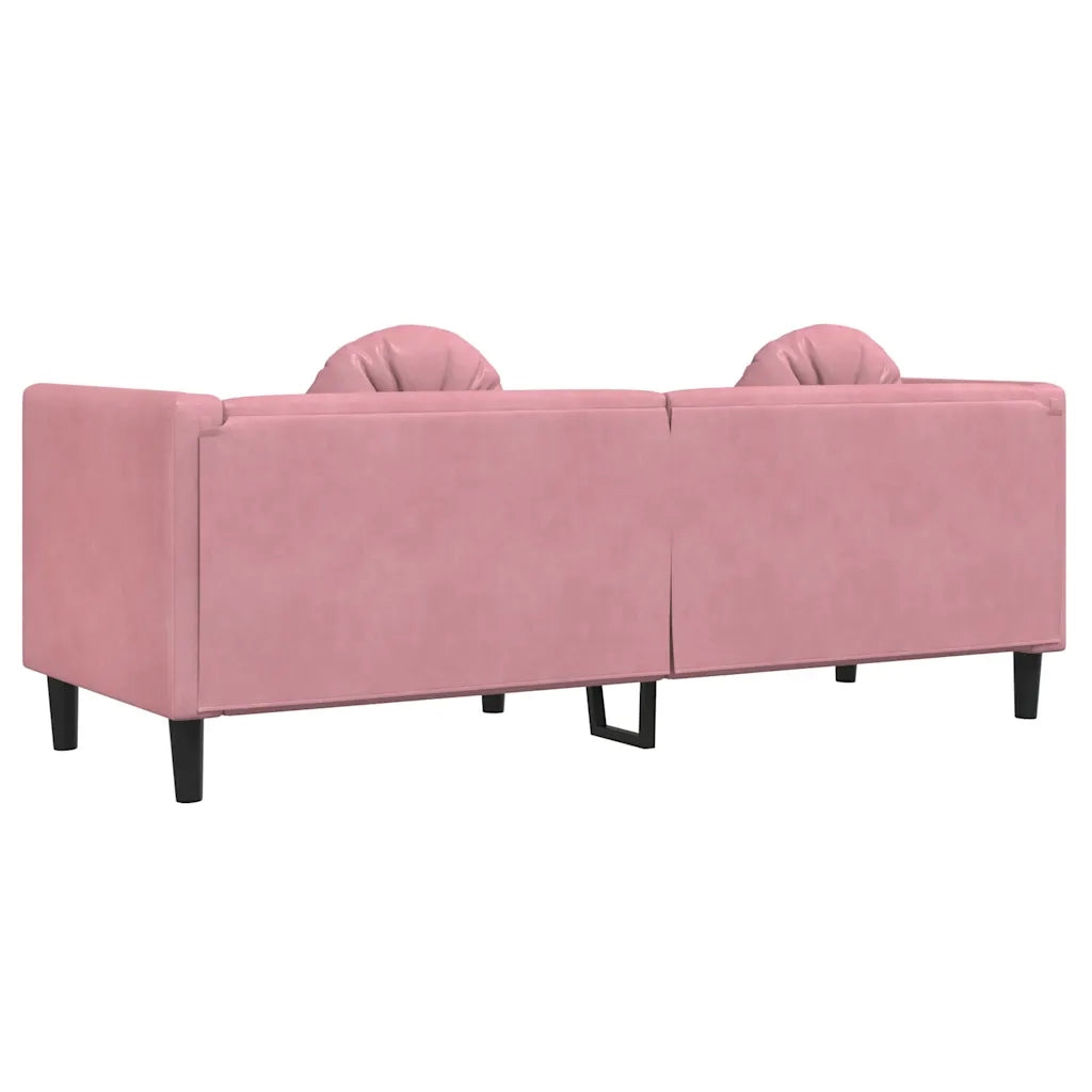Divano a 3 Posti con Cuscini-Sofa 3 Posti con Cuscini Rosa in Velluto