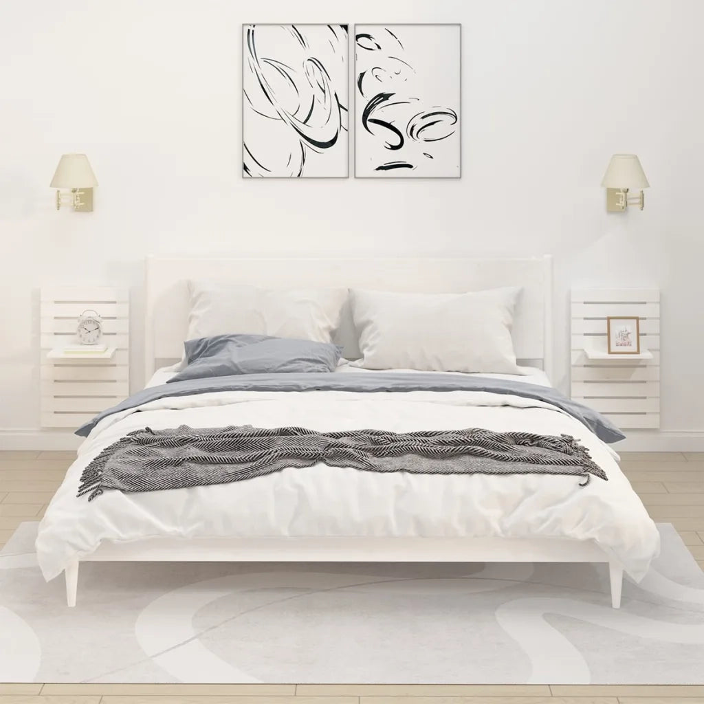 Mensole da Letto a Parete 2 pz Bianco Legno Massello di Pino 824769