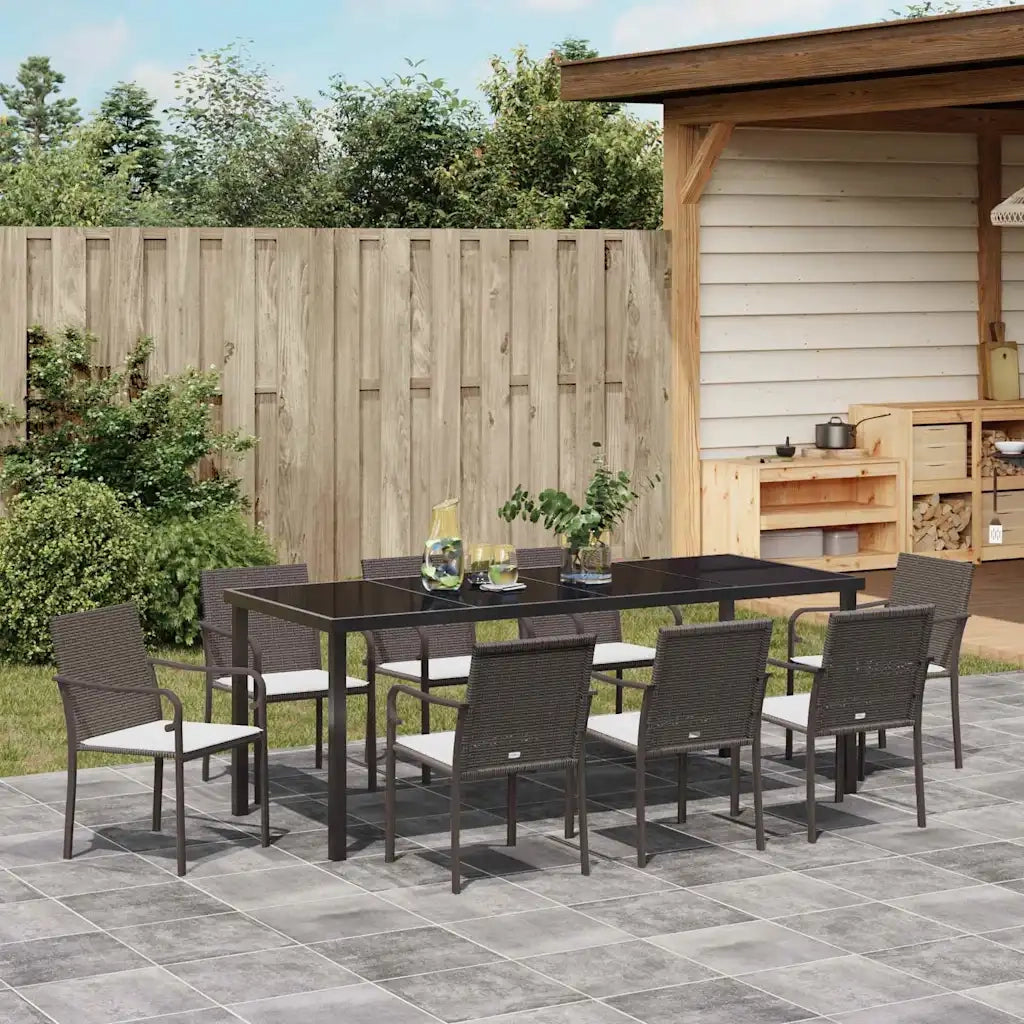 Set da Pranzo per Giardino 9 pcs Marrone e Nero Rattan in PE 3379050