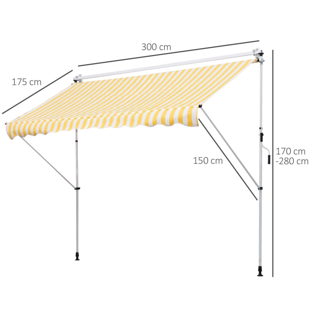 EasyComfort Tenda da Sole a Bracci 3x1.5m con Manovella e Struttura Telescopica, Arancione e Bianco