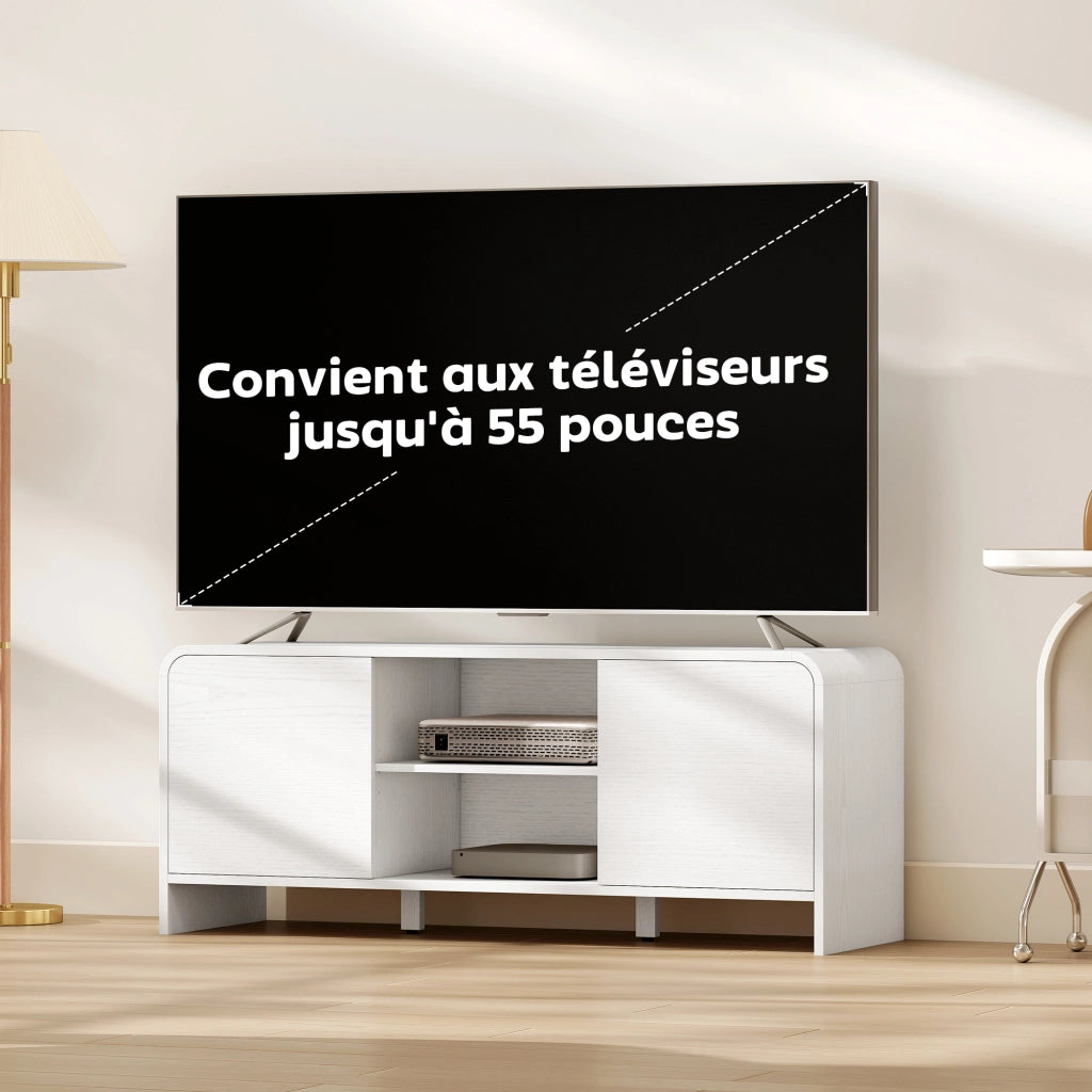 Mobile TV per televisori fino a 55 pollici ¨C Minimal ¨C 2 ante, ripiano regolabile, bianco, 110x35x45cm