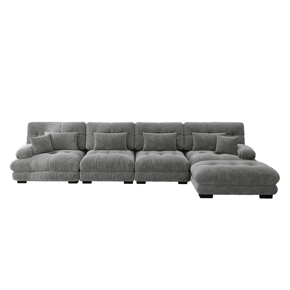 Divano angolare modulare - Xylo - Configurazione L, 4 posti con pouf removibile, grigio