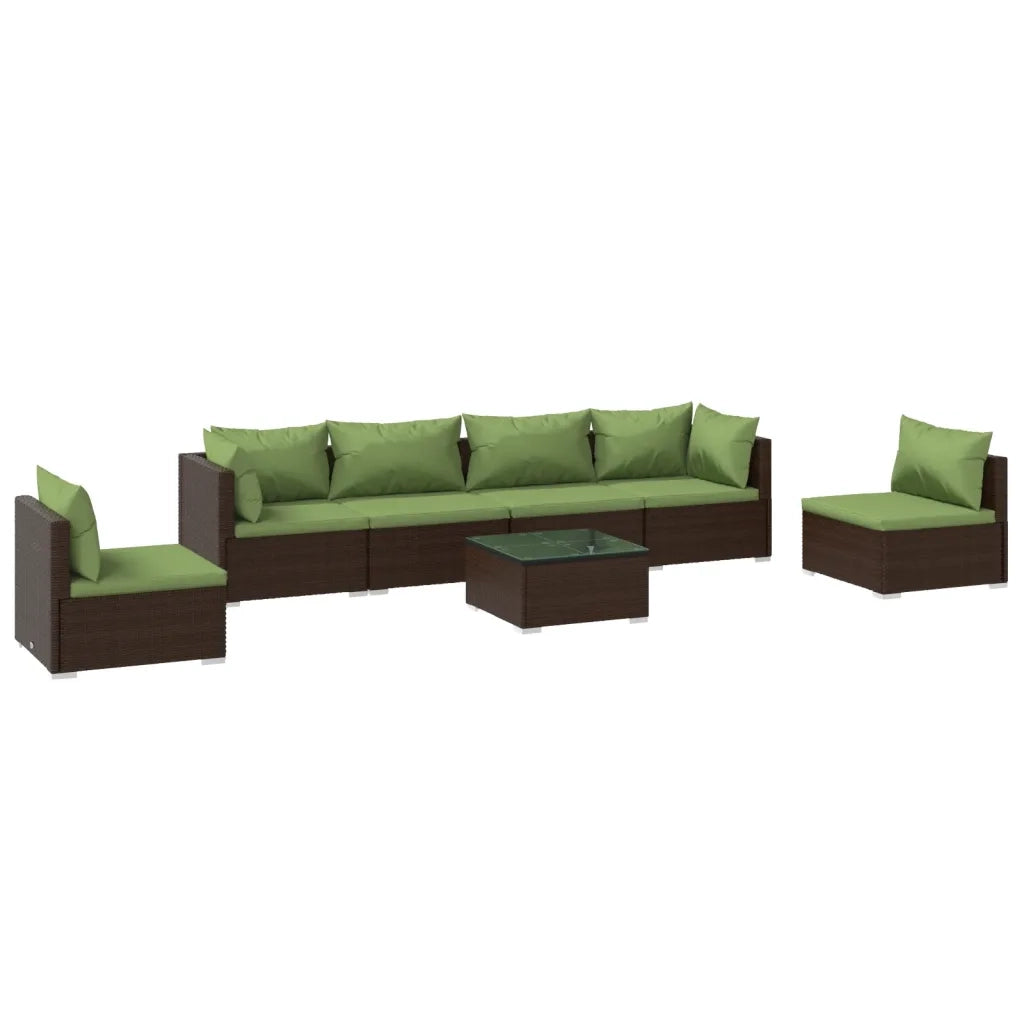 Set Divani da Giardino 7 pz con Cuscini in Polyrattan Marrone 3102220
