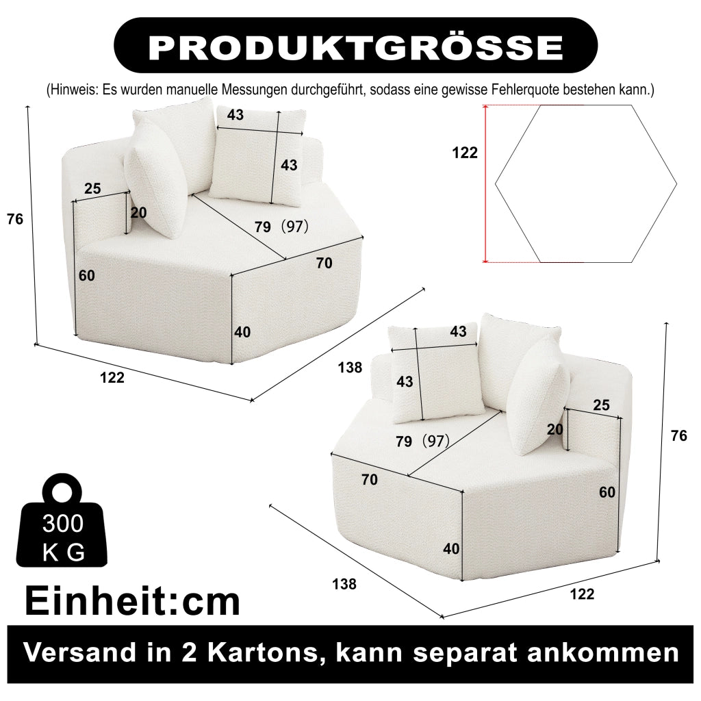 POLTRONA Lounge esagonale modulare in chenille beige con 3 cuscini