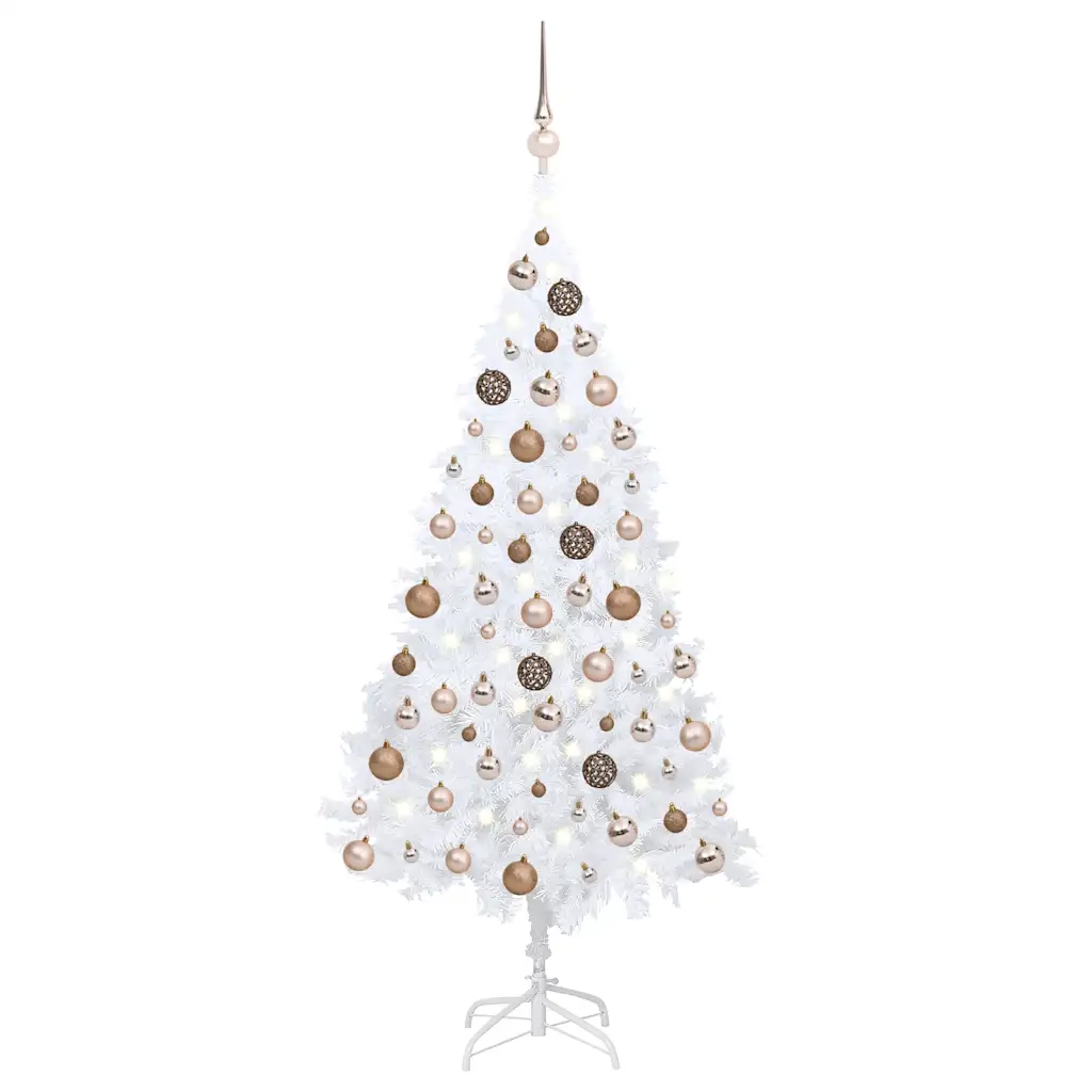 Set Albero Natale Artificiale con LED Palline Bianco 120cm PVC  cod mxl 26256