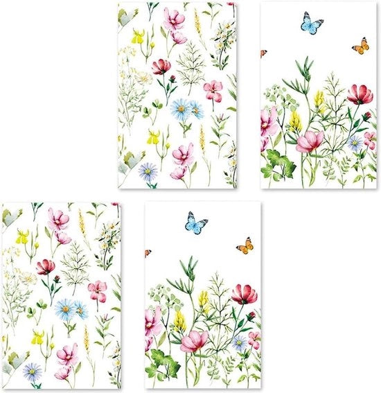 Set di asciugamani da cucina da 4 pezzi - asciugamani da cucina assorbenti in stile primaverile con motivi di fiori (45cm x 70cm)