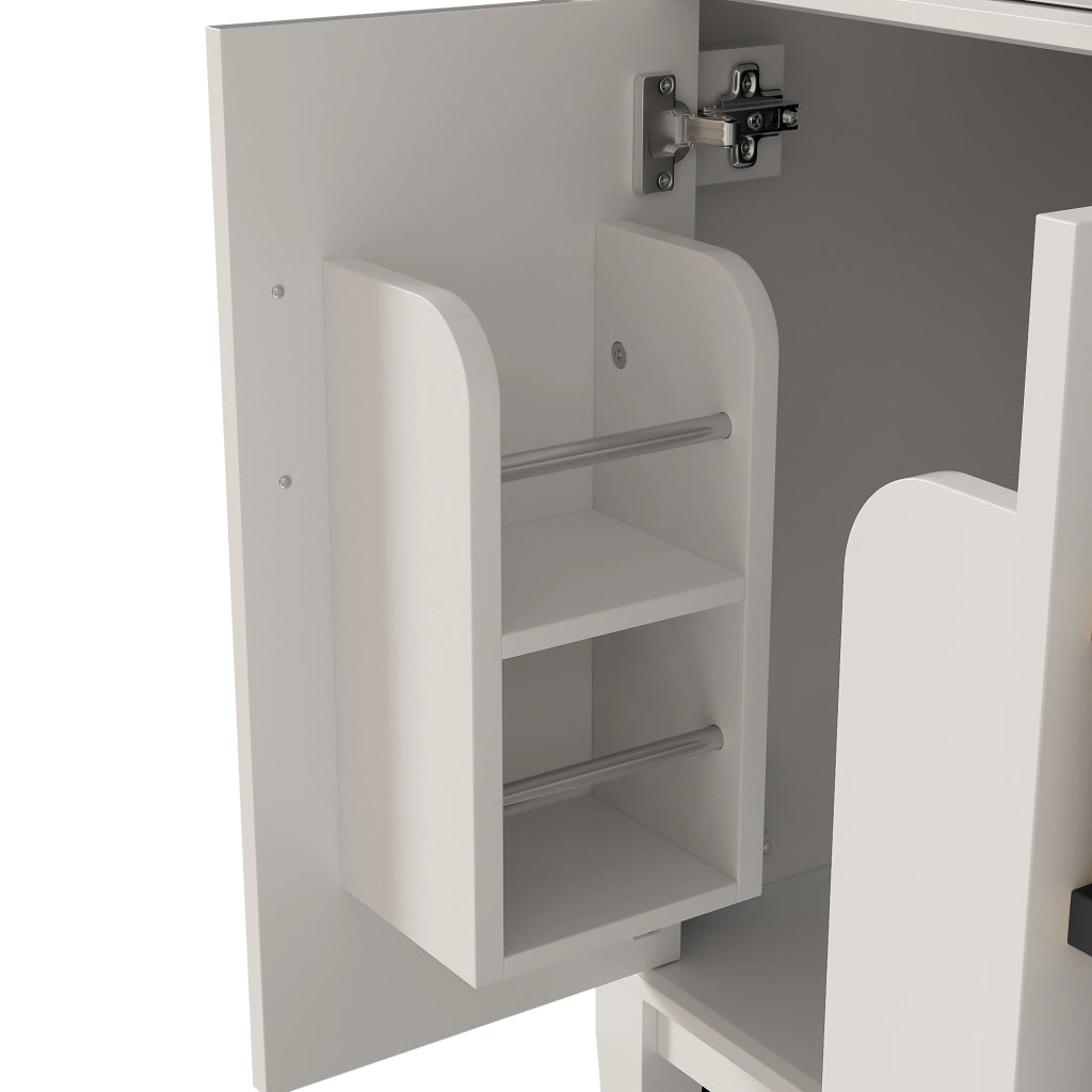 Mobile bagno freestanding 90¡Á46¡Á87 cm, lavabo in ceramica, 4 cassetti, vano ribaltabile, armadio 2 ante, bianco, maniglie nere.