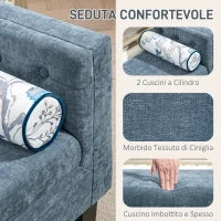 Panca Fondoletto con Braccioli Trapuntati e 2 Cuscini, in Ciniglia e Legno, 115.5x45x56 cm, Grigio e Nero
