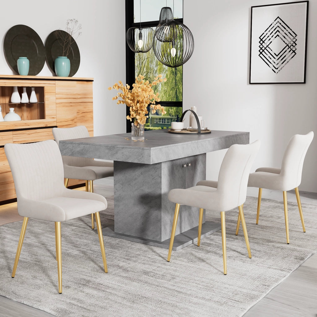 Sedie da pranzo, 4 pezzi in velluto beige con supporto lombare e gambe in metallo dorato