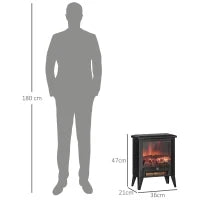 Caminetto Elettrico da 1800W con Effetto Fiamma a 3 Intensità, in Metallo e Vetro, 36x21x47 cm, Nero