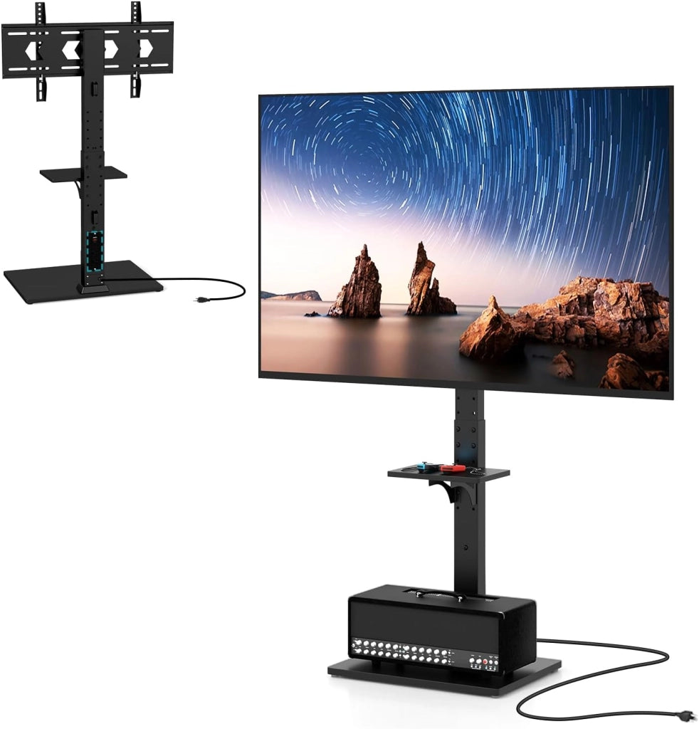 Supporto TV da Pavimento per TV LCD LED da 32-70 Pollici, Supporto TV Regolabile in Altezza a 8 Livelli, Carico 50 KG, VESA Max 600 X 400 MM, con Ripiano per TV Piatto/Incurvi, per Casa, Ufficio