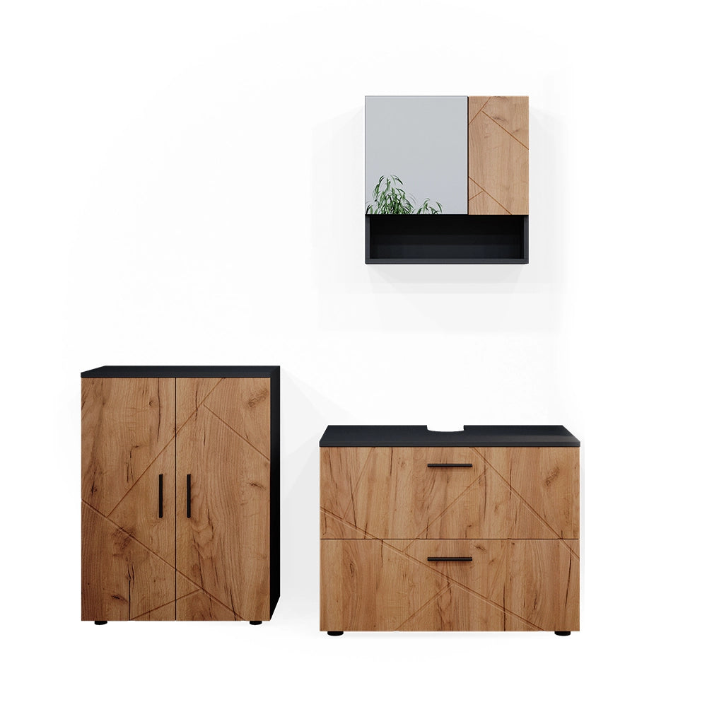 Vicco Set mobili bagno Quercia dorata/antracite 3 pezzi, con base 80 cm