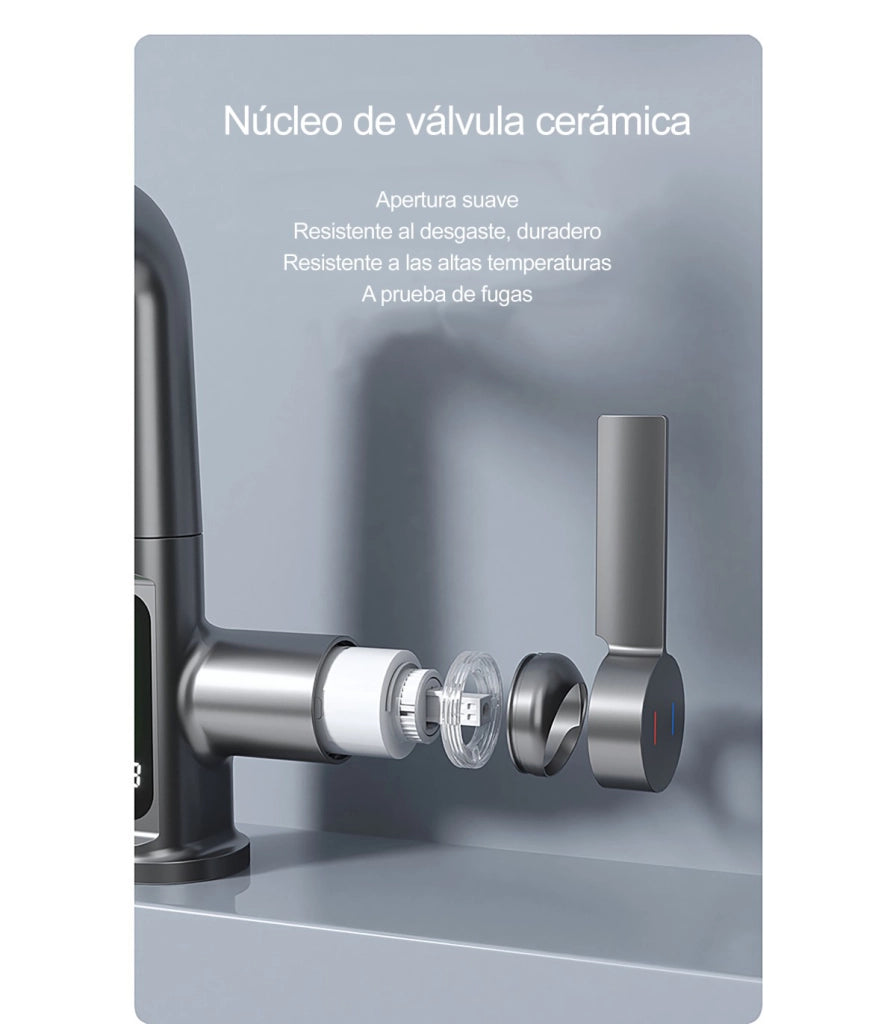 Rubinetto Lavandino Display LED Temperatura LH-189 | Lega | Estraibile 3 modi | Altezza regolabile per Lavare Testa