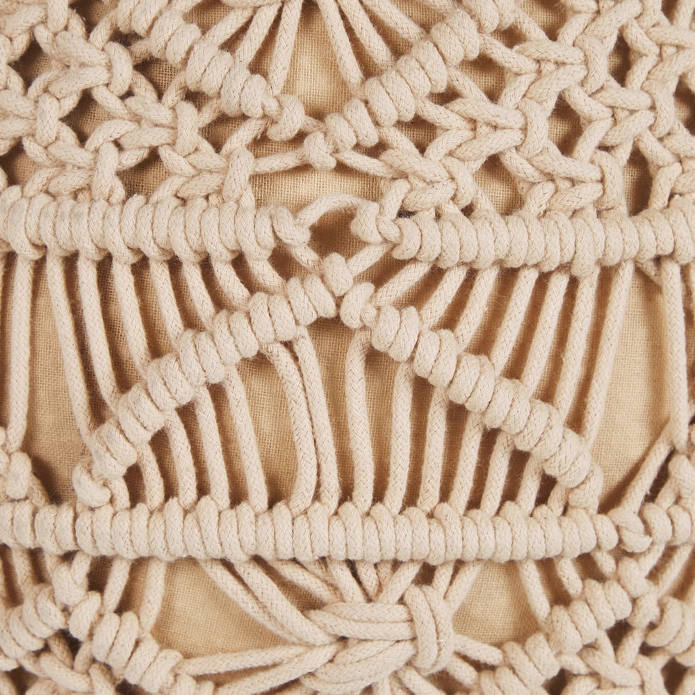 Pouf lavorato a maglia Poggiapiedi rotondo intrecciato all'uncinetto in cotone beige