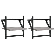 2 pz Mensole a Parete | Scaffale Parete | Ripiano a parete con Aste Grigio Sonoma 30x25x30 cm