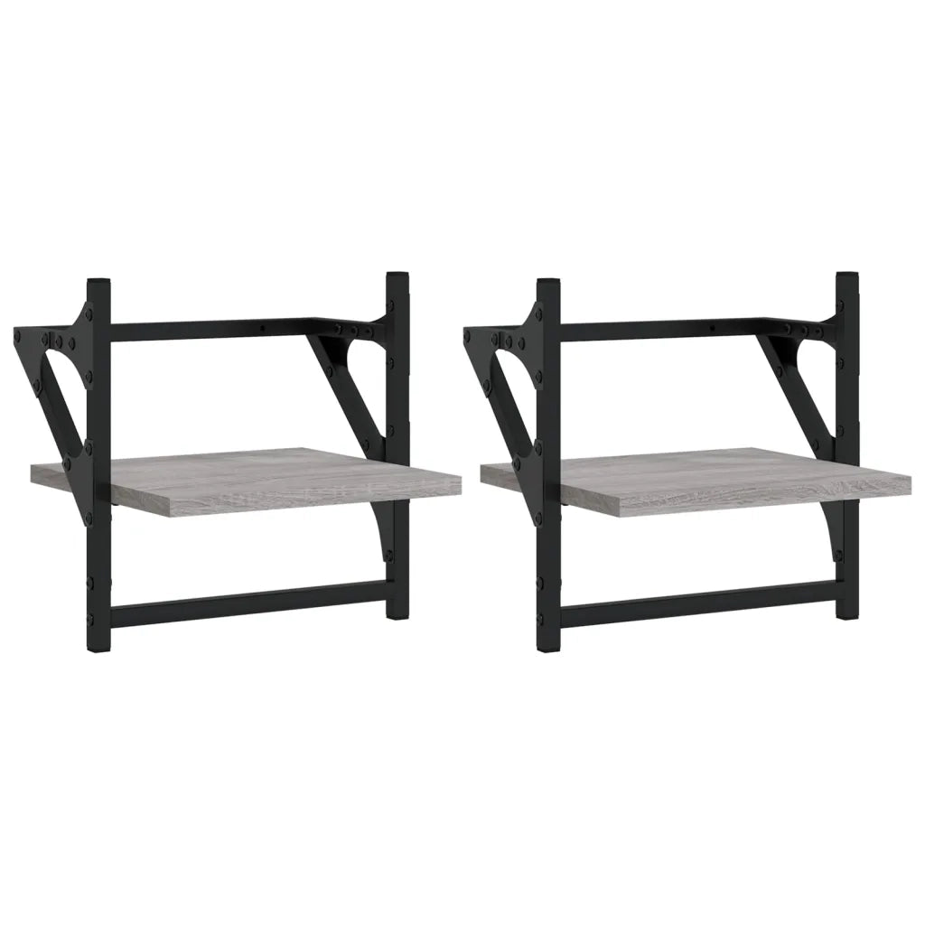 2 pz Mensole a Parete | Scaffale Parete | Ripiano a parete con Aste Grigio Sonoma 30x25x30 cm