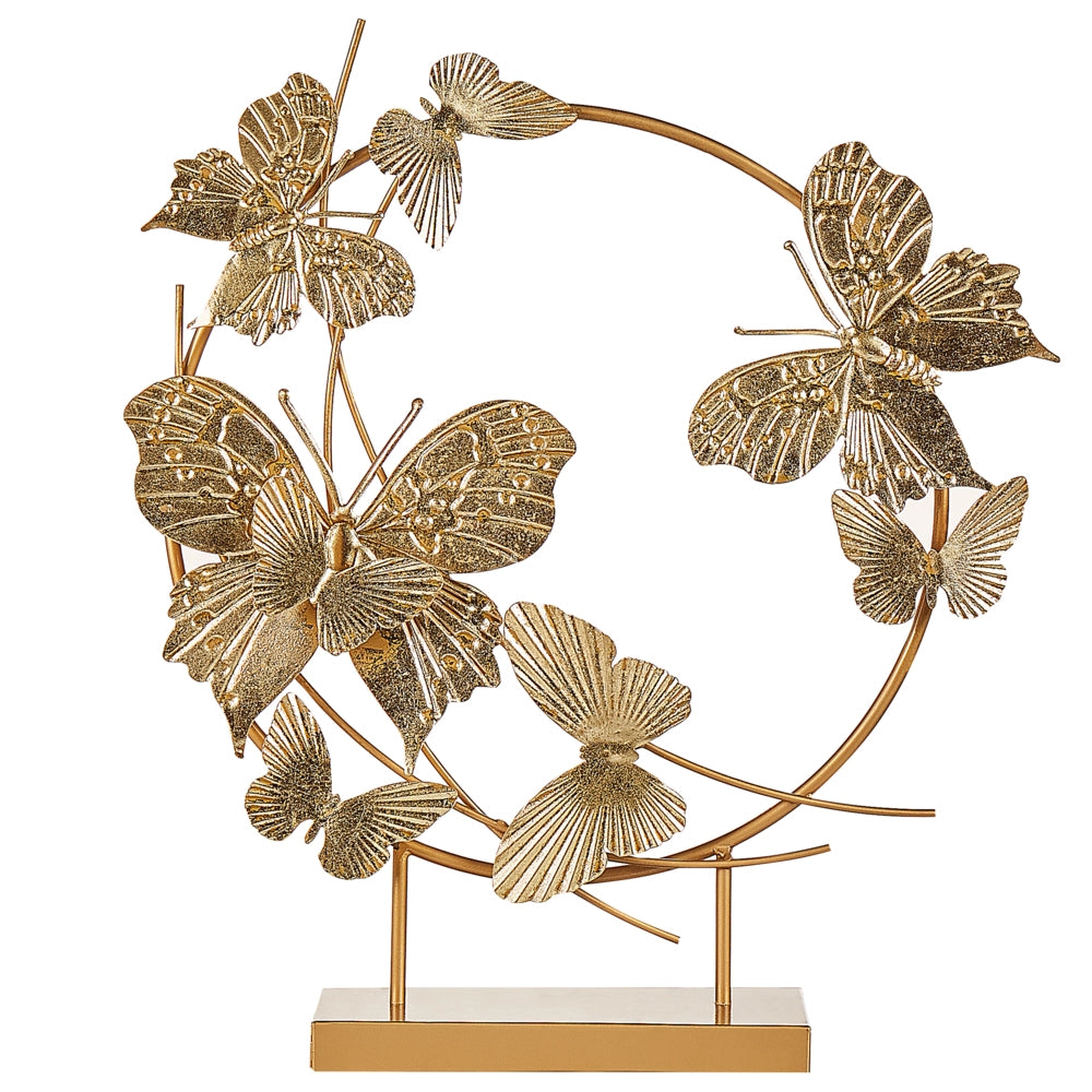 Statuetta decorativa Statua in ferro dorato da 48 cm con farfalle su supporto scultura ornamentale Decor Accessori