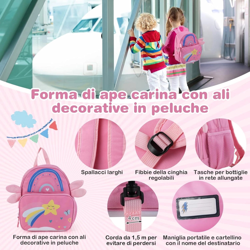 Valigia Cavalcabile per Bambini, 18" Valigia+ 12" Zaino,2 Pezzi, Trolley Bambini Bagaglio a Mano con Ruote Girevoli e Maniglia Retrattile, 2 Cingie Multiuso (Modello 10)