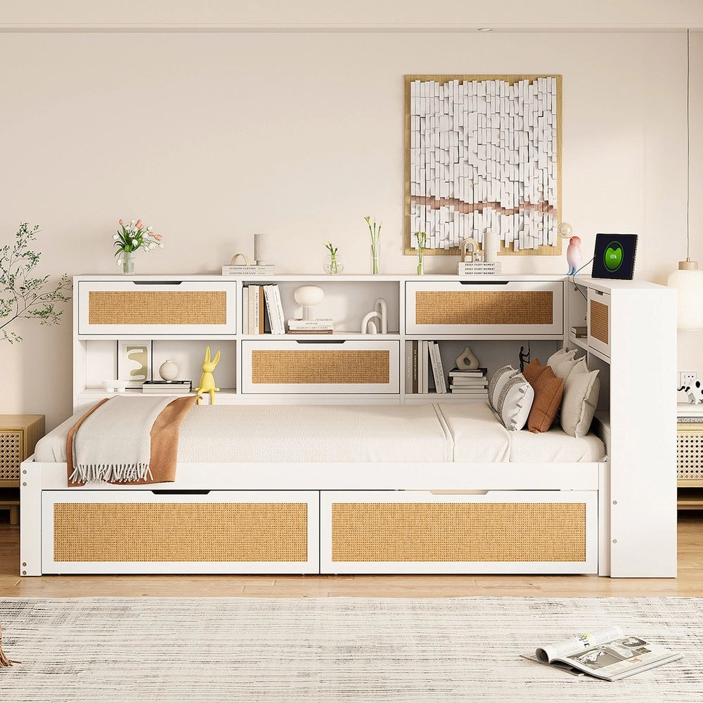 Letto Singolo con Cassetto e Contenitore in Legno Massello ¨C MINIMAL ¨C Bianco 90x200