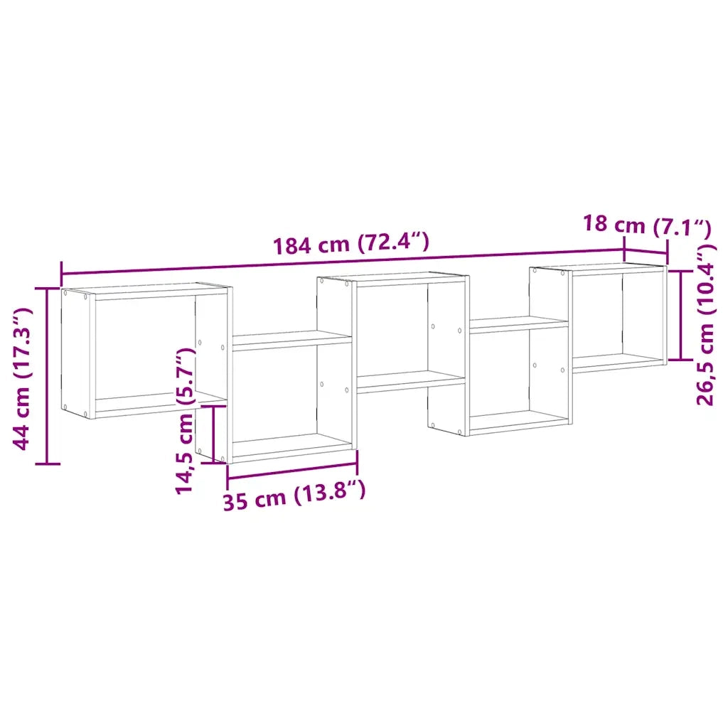 Mensola a Cubo da Parete 5 Scomparti Legno Multistrato Nero