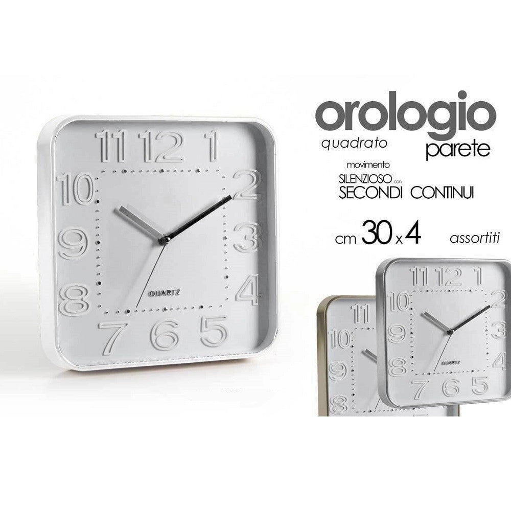 Trade Shop - Orologio 30x4cm Da Parete Quadrato Classico Moderno Silenzioso Colori Ass 684142 -