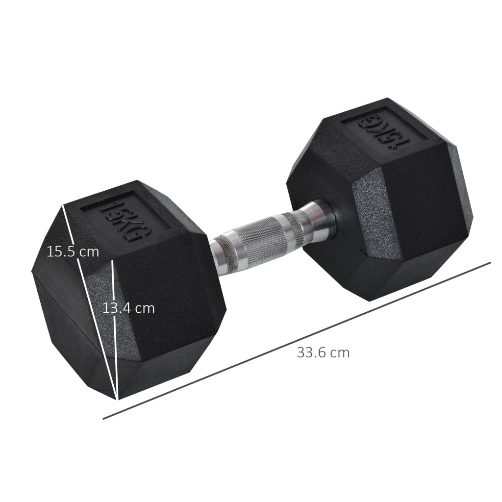 Manubrio 15 kg Esagonale con Impugnatura Antiscivolo Ø15,5 x 33,6 cm in Acciaio e Gomma Nero