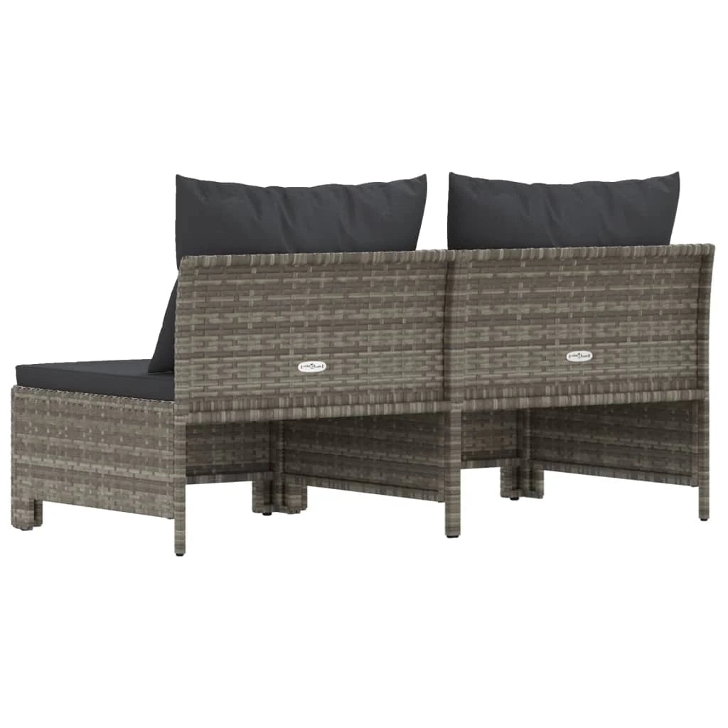 Divano da giardino a 2 posti con cuscini in resina intrecciata grigia 02_0013219