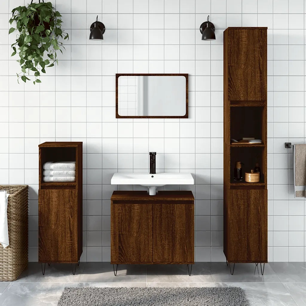 Armadietto Bagno | Armadio da bagno Rovere Marrone 58x33x60cm in Legno Multistrato