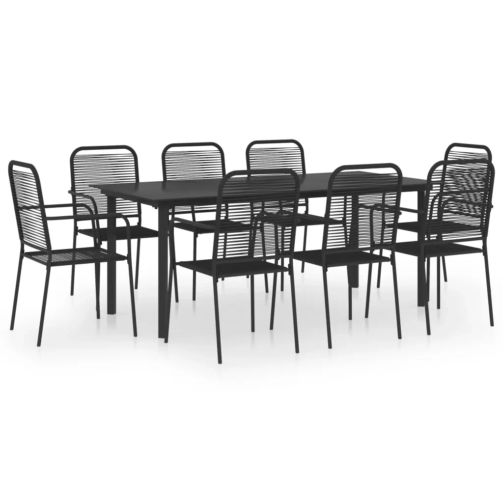 Set da Pranzo da Giardino 9 pz Nero in Vetro e Acciaio 3060212