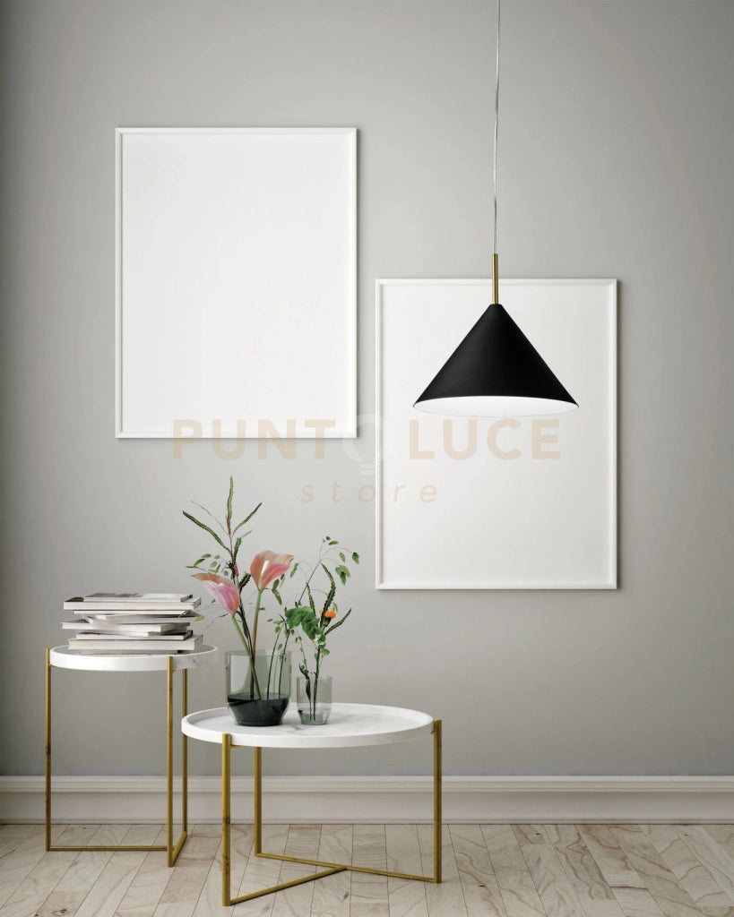 SAMOI  LAMPADARIO A SOSPENSIONE MEDIA D.26,5CM  COLORE ESTERNO NEROFINITURE BIANCO ORO ATTACCO E27