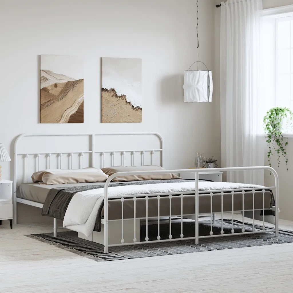 Giroletto con Testiera e Pediera-Struttura Letto Metallo Bianco 183x213 cm 406263