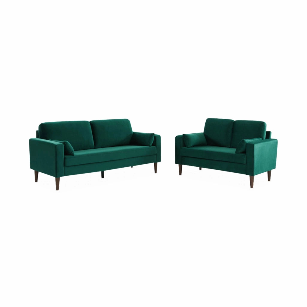 Divano stile vintage in velluto, 2 posti, verde inglese