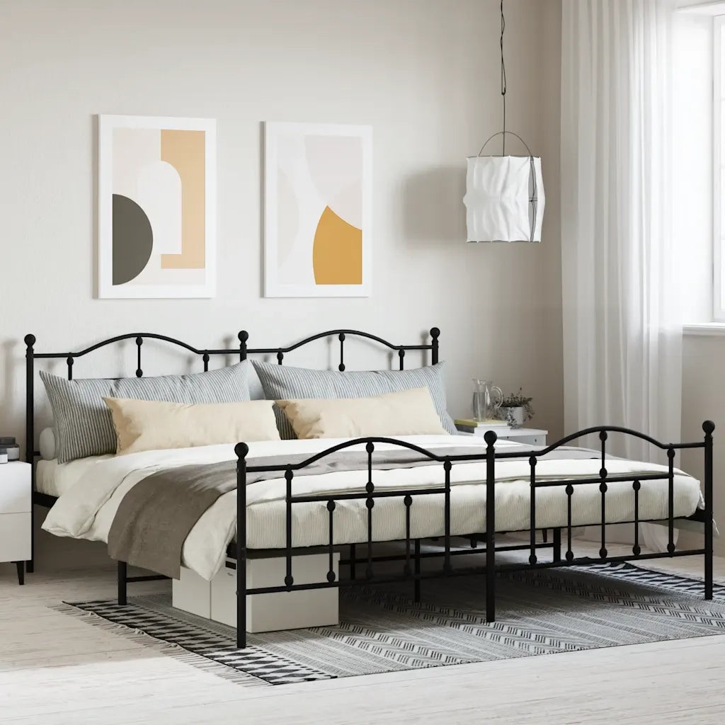 Letto matrimoniale | Letto per adulti | Giroletto con Testiera e Pediera Metallo Nero 200x200 cm