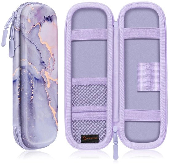 Etui per adulti, scocca in EVA rigida, resistente ai shock e impermeabile, 8 penne + accessori, organizzatore con compartimenti per ufficio, scuola, università e viaggi, colorazione marmo azzurro