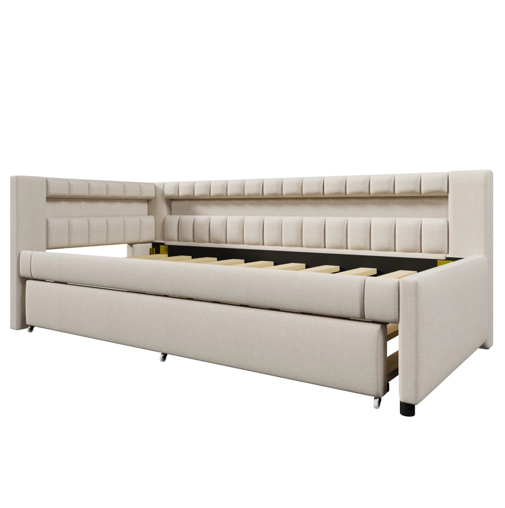 Letto imbottito multifunzione 90x200 cm con LED, USB e letto estraibile