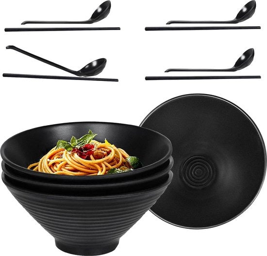 Set di noodle ramen - insieme di servizio giapponese con spiedini e cucchiai - contenitore da 40 oz per zuppe e insalate di pasta e frutta - resistente al lavastoviglie