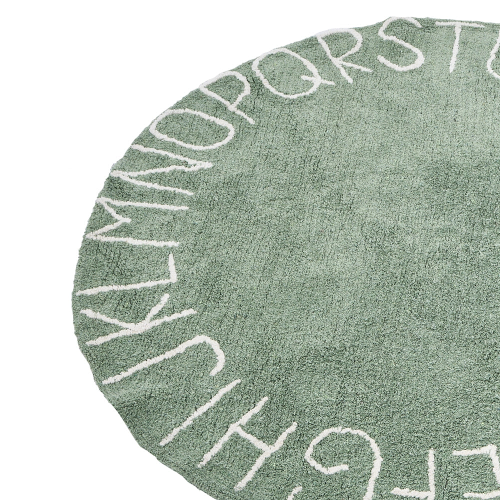Tappeto Verde Cotone ø 120 cm Rotondo fatto a mano con alfabeto stile Boho Soggiorno Bambini Camera dei bambini