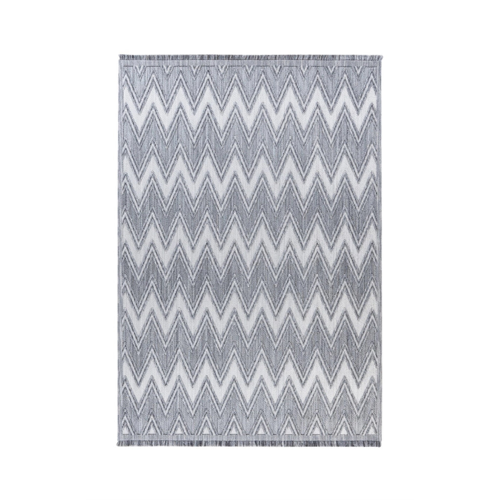 Tappeto Sarai 200 in ciniglia grigio e bianco con motivo a zig-zag