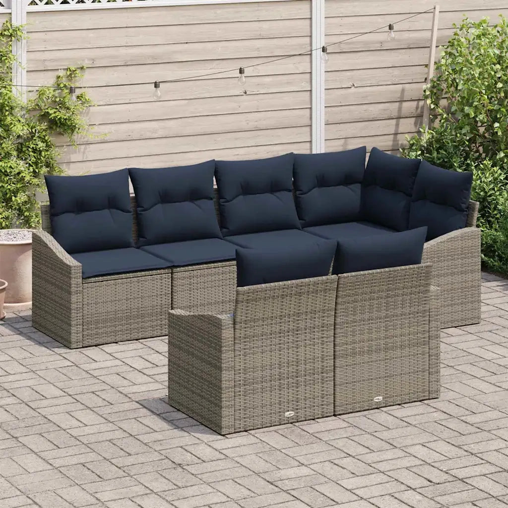 Set Divano da Giardino 7 pcs Grigio e Blu Navy polyrattan 3355434