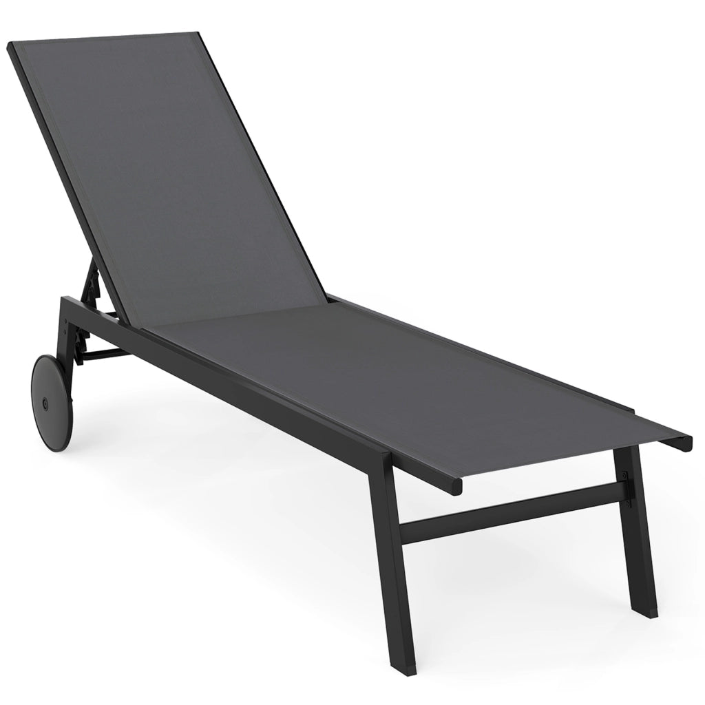 Sdraio patio ruote poltrona reclinabile 6 posizioni schienale regolabile-Sdraio tessuto traspirante prendisole piscina terrazza giardino Grigio