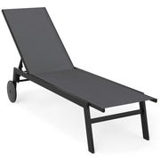 Sdraio patio ruote poltrona reclinabile 6 posizioni schienale regolabile-Sdraio tessuto traspirante prendisole piscina terrazza giardino Grigio