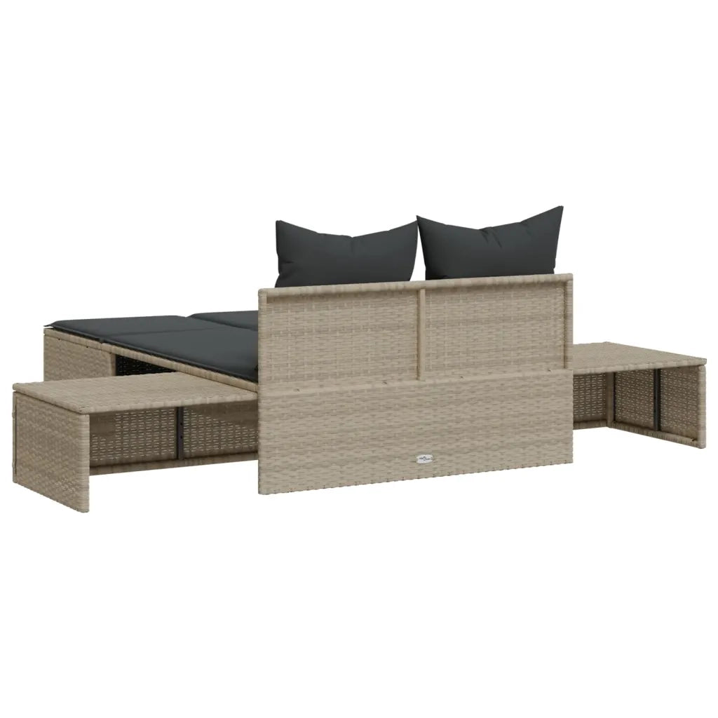Lettino Prendisole | Sdraio da giardino | Lettino da sole Doppio con Cuscini Grigio Chiaro Polyrattan