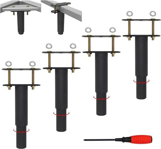 Piedistalli Metallici Adattabili a T per Mobili, Sedia, Letto, Comodino - Set da 4 Nero 15-25 cm.