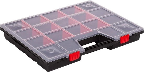 Scatola di riposo 20 pollici con coperchio trasparente - cassa per piccoli componenti - scatola a viti con 18 compartimenti - scatola di riposo 490 x 390 x 65 mm - cassa per accessori con cassettiera di ordinamento