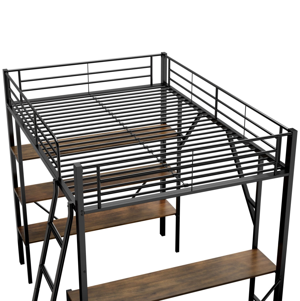 Letto a soppalco 90x200 cm nero con scrivania e 3 ripiani