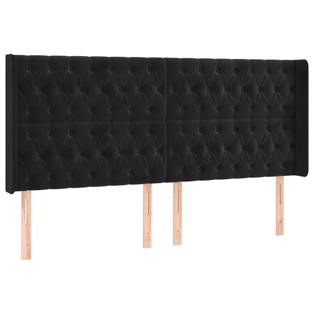 Testiera ad Orecchio Nera 203x16x118/128 cm in Velluto