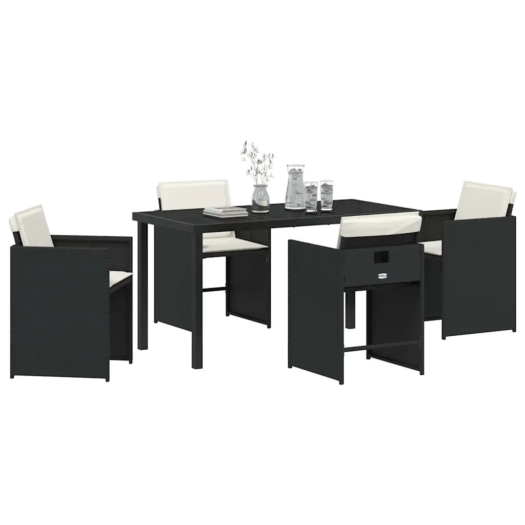 Set da Pranzo per Giardino con cuscino 5 pz | Set Salotto da Giardino Nero polyrattan